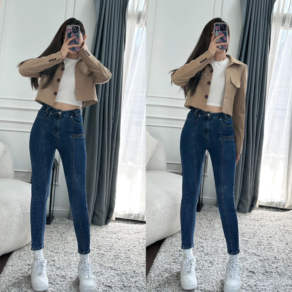 Quần jeans skinny 9 tấc gân giữa khóa kéo SP250