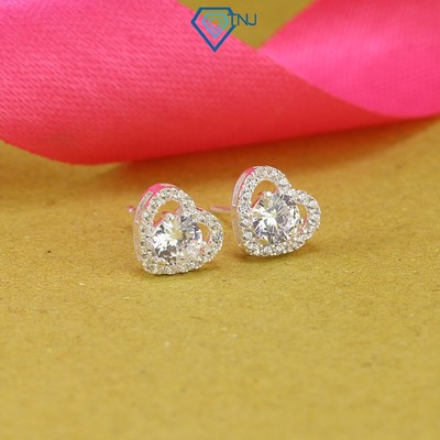 Bông tai bạc nữ hình trái tim đính đá sang trọng, trẻ trung BTN0250 - Trang Sức TNJ