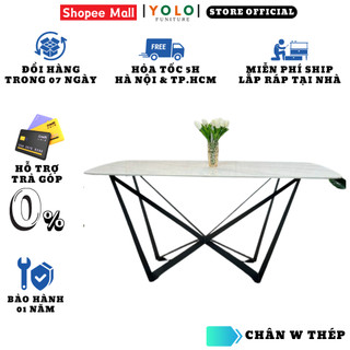 Bàn Ăn Cơm YoLo Chân W, Chân Sắt Sơn Tĩnh Điện, Gia Công Cao Cấp Hiện Đại. Phù Hợp Căn Hộ Chung Cư Gia Đình