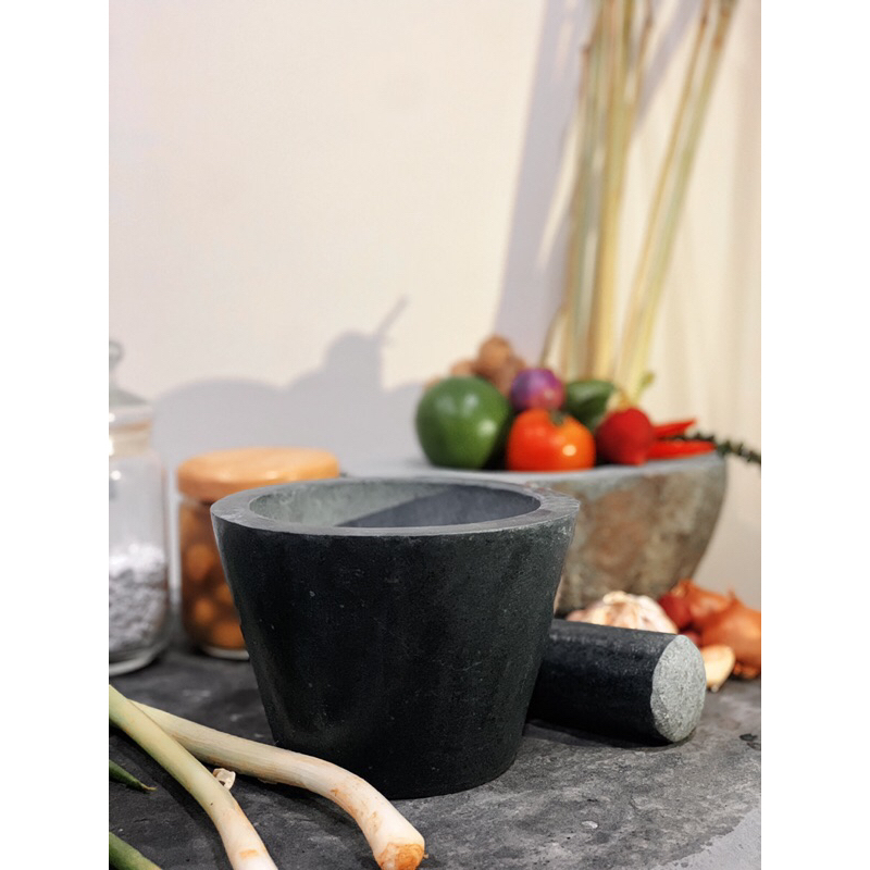 Cối  Chày Đá Xanh Nguyên Khối  Mẫu Đánh Bóng