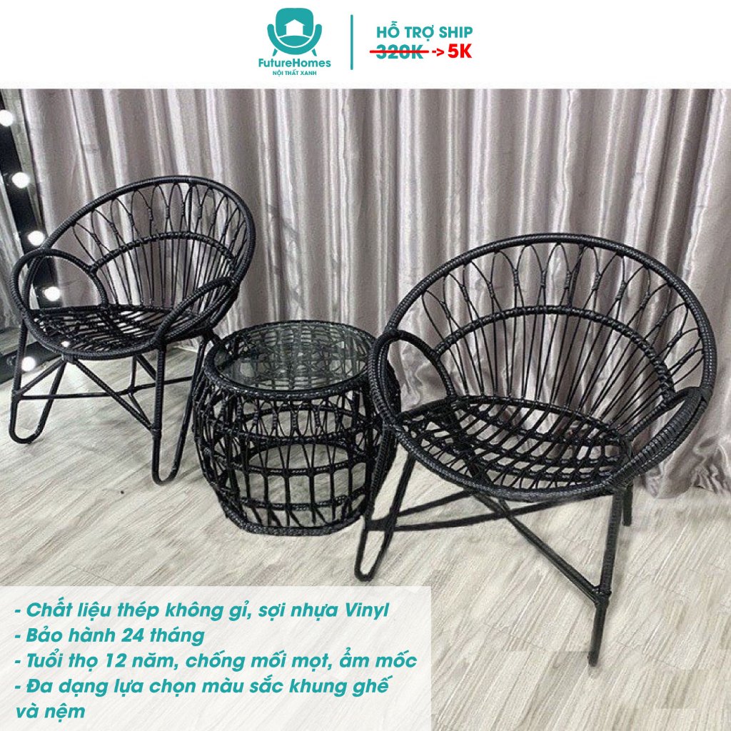Bộ Bàn Ghế Đuôi Công Sân vườn Mẫu Song Mây Chất Liệu Nhựa Giả Mây Khung Thép Cao Cấp decor sân vườn SG / FutureHomes