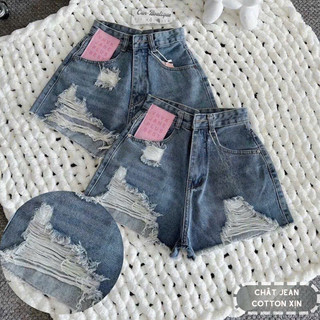 Quần Short Rách May Mác Hồng Lưng Siêu Cao