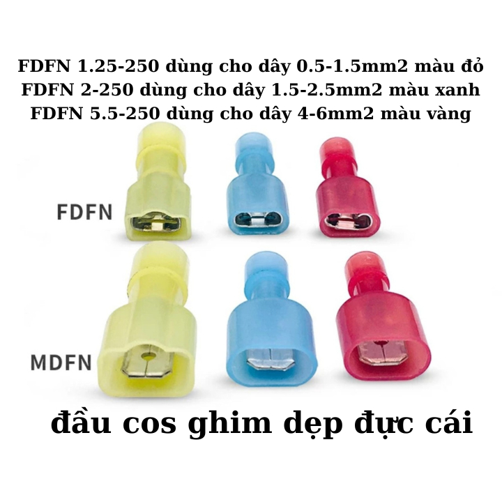 Đầu cos ghim dẹp cặp đực hoặc cái 50cái💥cosse cút âm dương bằng đồng bấm nối dây điện, cốt cắm tụ ắc quy MDFN FDFN