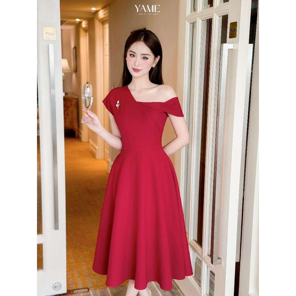 Váy đi tiệc đỏ sang trọng YAME yv268 xòe bồng ngọt ngào nữ tính tạo nét hài hòa cân đối cho các nàng