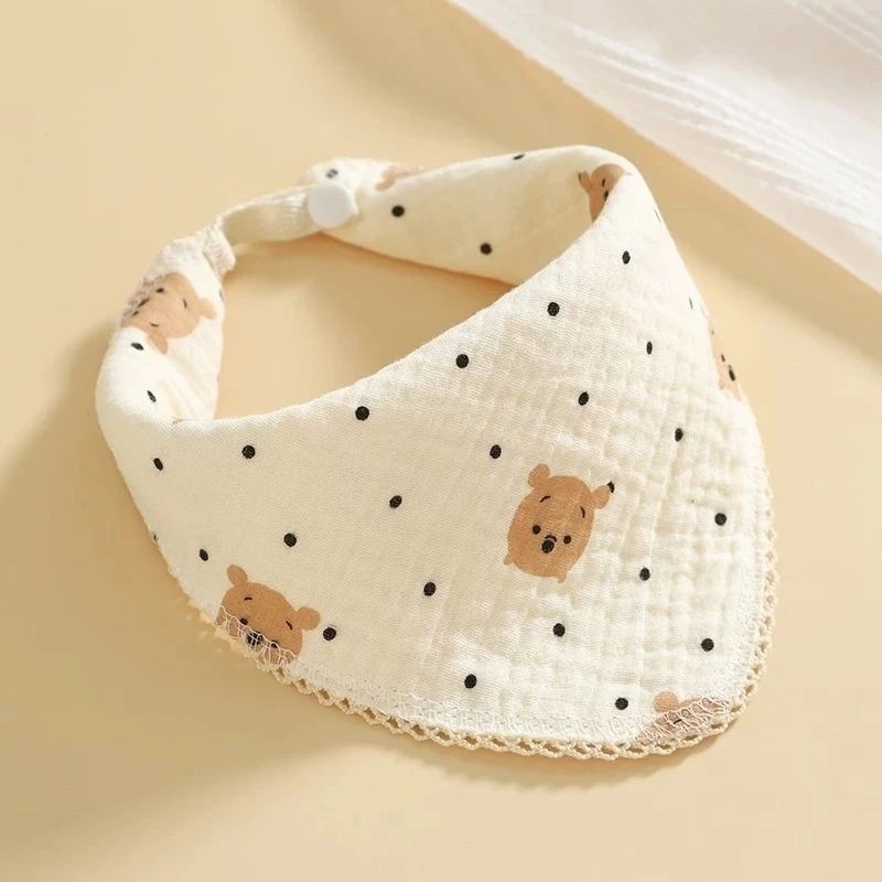 Set 5 Khăn Yếm Xô Sợi Tre Muslin Màu Kem, Cúc Bấm
