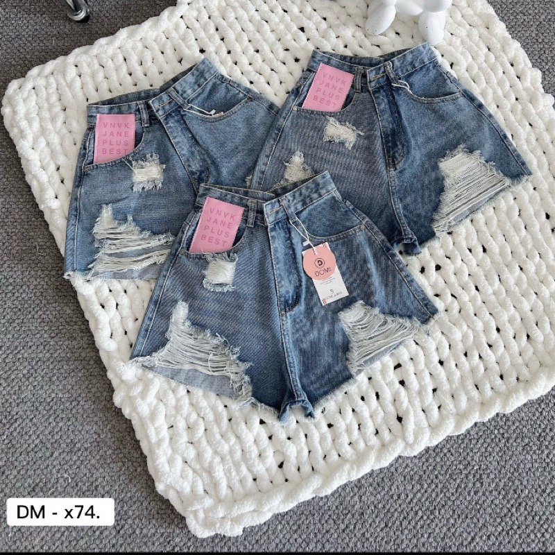 Quần Short Rách May Mác Hồng Lưng Siêu Cao