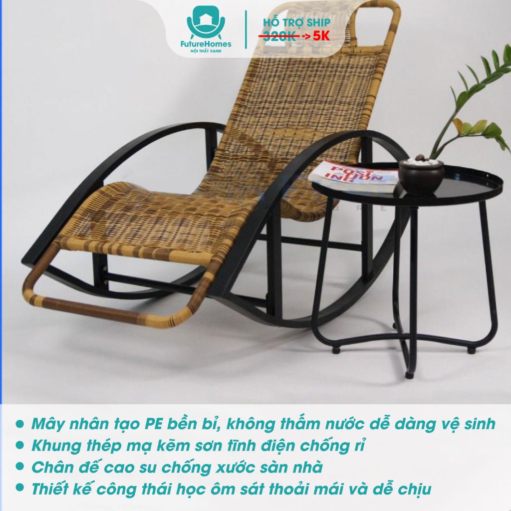 Ghế bập bênh Hình thoi FutureHomes Giả mây khung thép sử dụng ngoài trời ban công sân vườn bảo hành 24 tháng SG