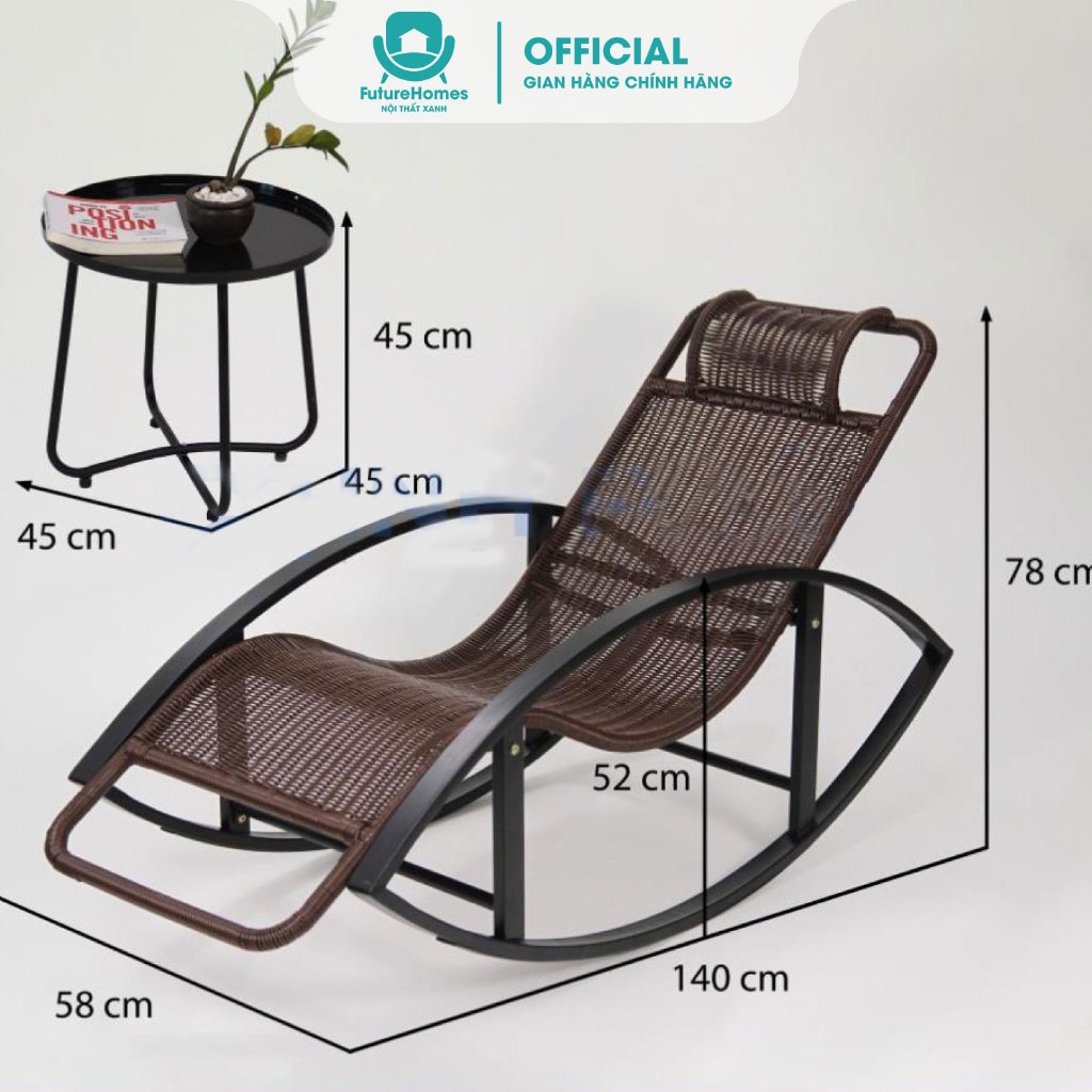 Ghế bập bênh Hình thoi FutureHomes Giả mây khung thép sử dụng ngoài trời ban công sân vườn bảo hành 24 tháng SG