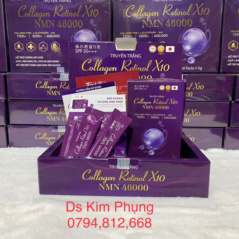 COLLAGEN RETINOL X10 NMN 46000 HỔ TRỢ MỜ NÁM VÀ TÀN NHANG,GIÚP DA SÁNG MỊN,TĂNG V1,THỰC PHẨM HỔ TRỢ CHĂM SÓC SẮC ĐẸP