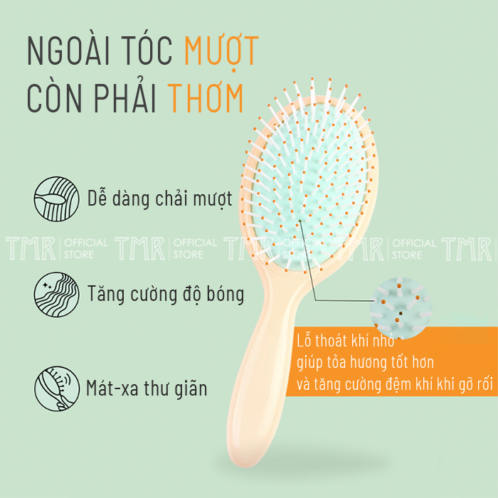 Lược Tinh Dầu Gỡ Rối TMR 2 Size Chuyên Dụng Có Đệm Khí Tăng Hương Thơm Cho Tóc Ngày Dài