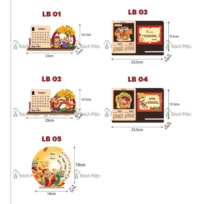 Lịch gỗ để bàn năm Giáp Thìn 2024 làm quà tặng và decor