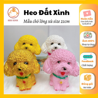 Heo đất/ Lợn đất HEOO XINH mẫu chó xù tiết kiệm size 21cm, đựng tiền tiết kiệm, làm đồ decor