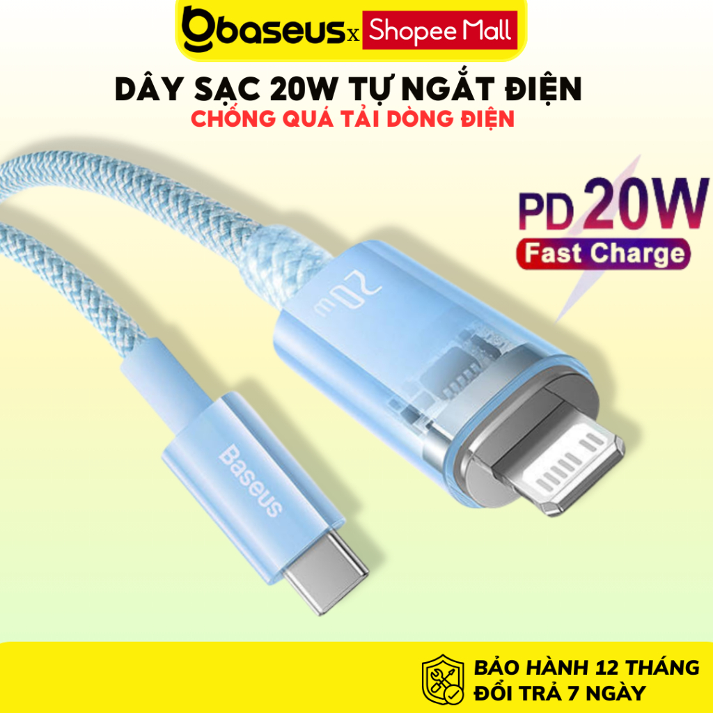 Dây sạc tự ngắt điện 20W Baseus cáp chống quá tải dòng điện thế hệ mới cho iPHONE 12 11 13 14 Promax