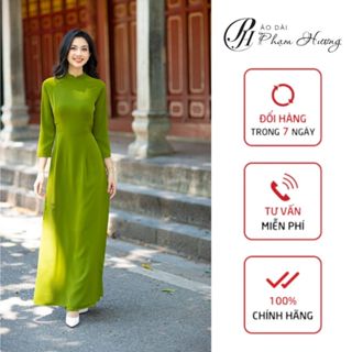Áo dài truyền thống đơn sắc xanh cốm đậm, áo dài nữ truyền thống một lớp - tay lửng cổ trụ 2p chất liệu lụa chifon mềđậm
