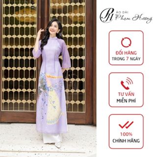 Áo dài Tóc Tiên - tím, áo dài truyền thống màu tím pastel cổ hai phân, áo dài 4 tà chất tơ organza ADPH