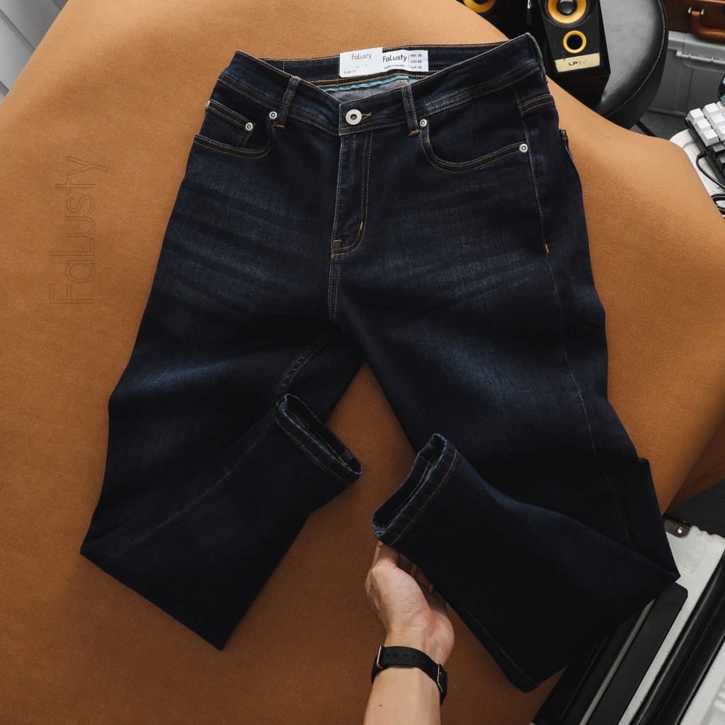 Quần Jean Dài Nam Falusty Xanh, Form Slim-fit, chất vải co giãn nhẹ, ống 15-18cm Hàng VNXK - JFL694