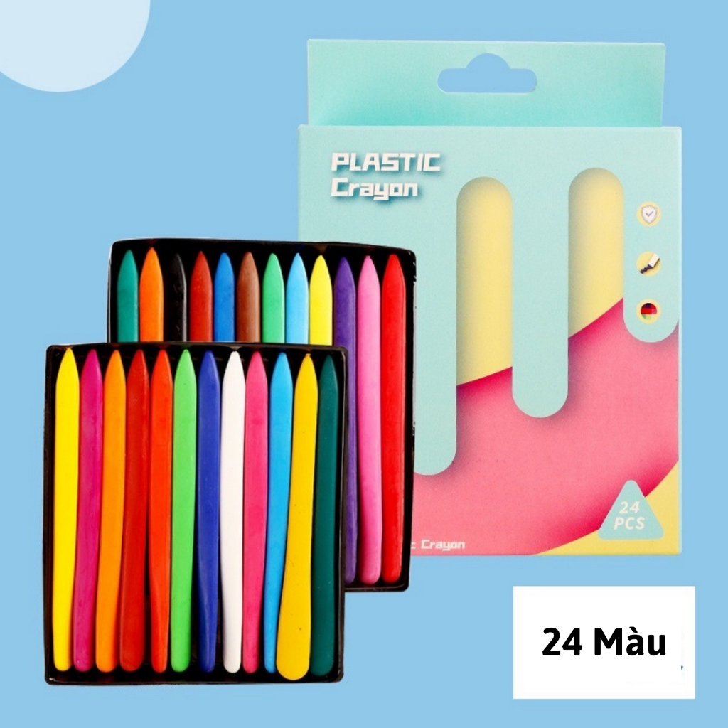 Bút Màu Sáp Plastic Crayon Không Dính Tay, Chống Gãy 12 - 24 Màu