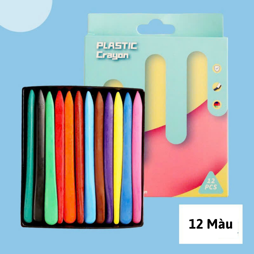 Bút Màu Sáp Plastic Crayon Không Dính Tay, Chống Gãy 12 - 24 Màu