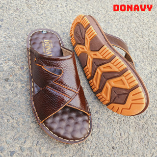 25.Dép nam quai da bò 100% DONAVY, Hàng công ty cao cấp, May quai chắc chắn, họa tiết sắc sảo DMSC