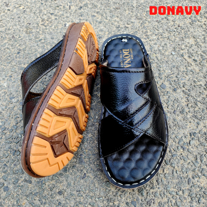 Dép nam quai da bò 100% DONAVY, Hàng công ty cao cấp, May quai chắc chắn, họa tiết sắc sảo DMSC