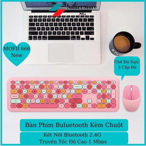 Combo bàn phím và chuột không dây MOFII 666 thiết kế hiện đại đa dạng màu sắc dùng chip USB 2.4GHz- Chính Hãng