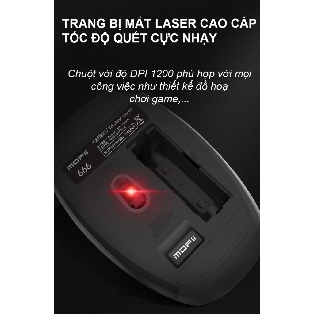 Combo bàn phím và chuột không dây MOFII 666 thiết kế hiện đại đa dạng màu sắc dùng chip USB 2.4GHz- Chính Hãng