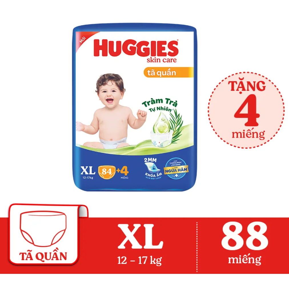 Tã quần HUGGIES SKINCARE MEGA JUMBO XL84+4 MIẾNG