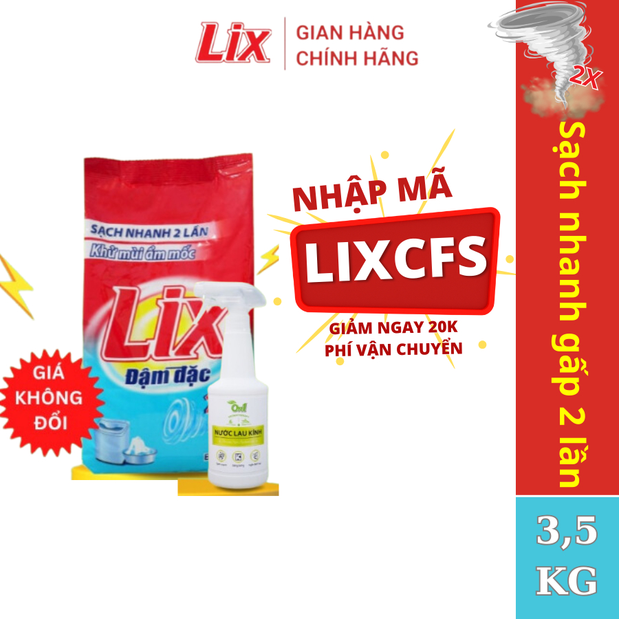 Bột giặt Lix Extra đậm đặc 5,5Kg ED557 gấp đôi sức mạnh làm sạch mọi vết bẩn, khử mùi ẩm mốc cho giặt tay và máy