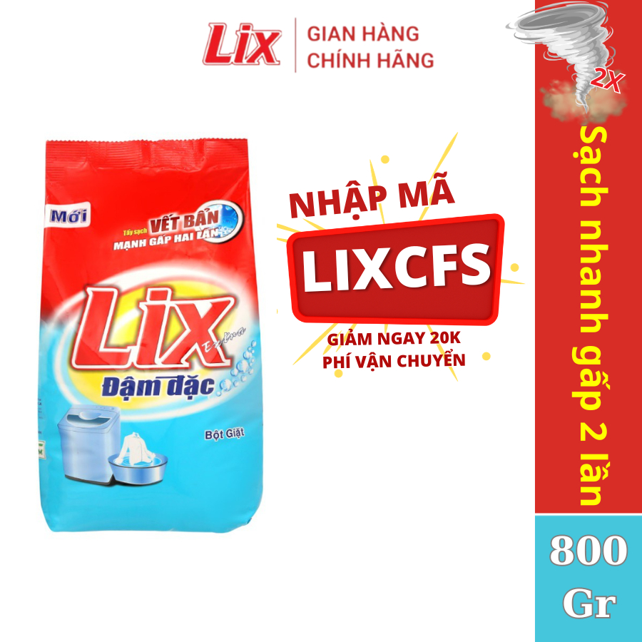 Bột giặt Lix Extra đậm đặc 800gr ED002 gấp đôi sức mạnh làm sạch mọi vết bẩn cứng đầu loại bỏ ẩm mốc cho giặt tay và máy