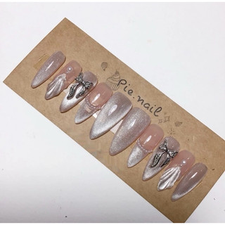 Nailbox nền thạch nhũ mắt mèo kim cương đính charm nơ cao cấp