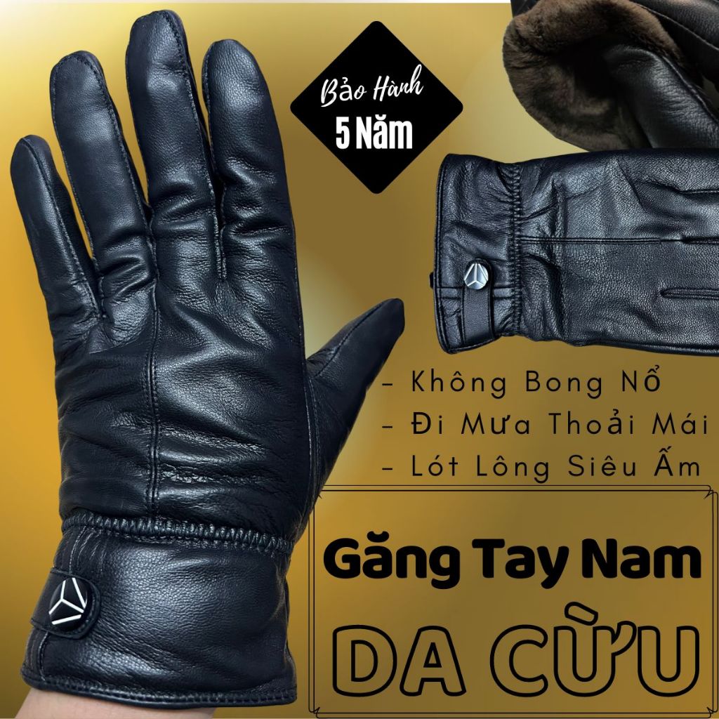 Găng Tay Da Cừu Nam Siêu Đẹp Mỏng Nhẹ Lót Lông Đi Mưa Thoải Mái, Dễ Lái Xe - Không Bong Tróc - BH Da Thật 5 Năm ...M122