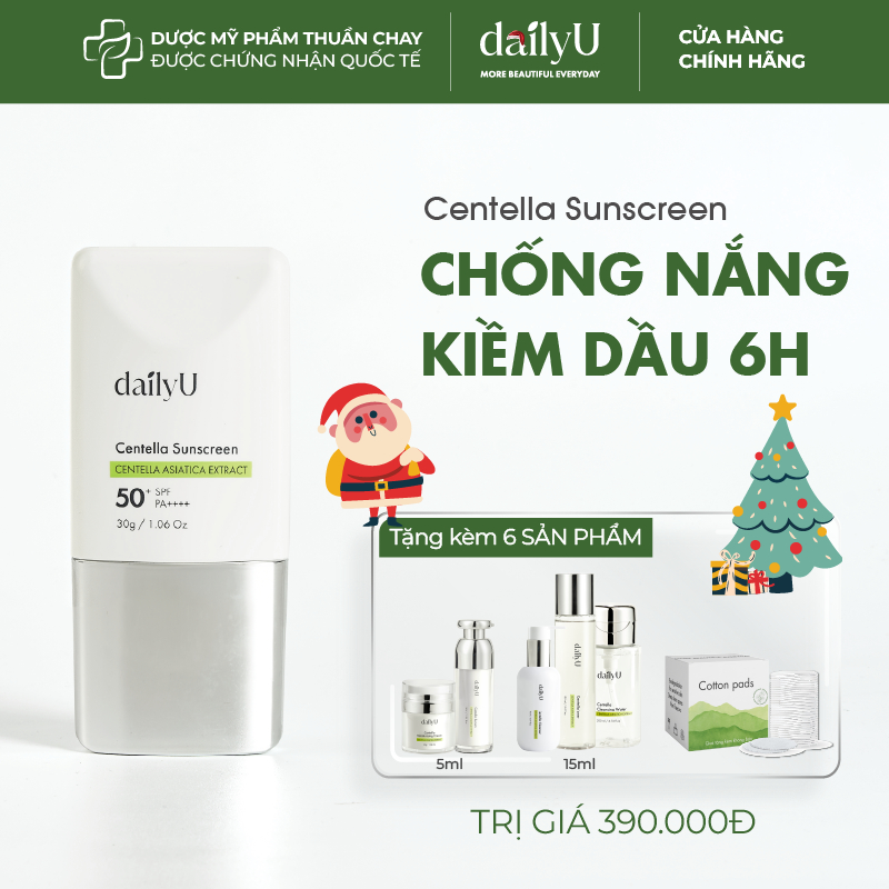 Kem chống nắng dailyU nâng tone tự nhiên, kcn cấp ẩm kiềm dầu thuần chay Centella Sunscreen 30gr