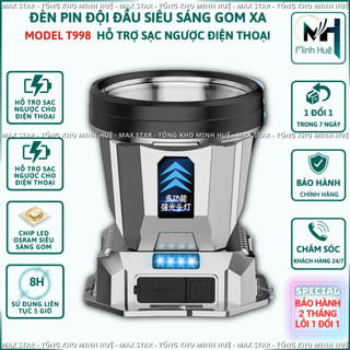 Đèn pin đội đầu siêu sáng T1998 đèn pin led, Đèn pin đội đầu siêu sáng chống nước sạc điện thoại