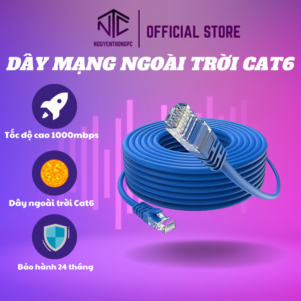 [Hỏa tốc] Dây mạng ngoài trời cat6 bấm sẵn 10m 15m 20m 25m 30m  40m 50m tốc độ cao 1000mbps 8 sợi