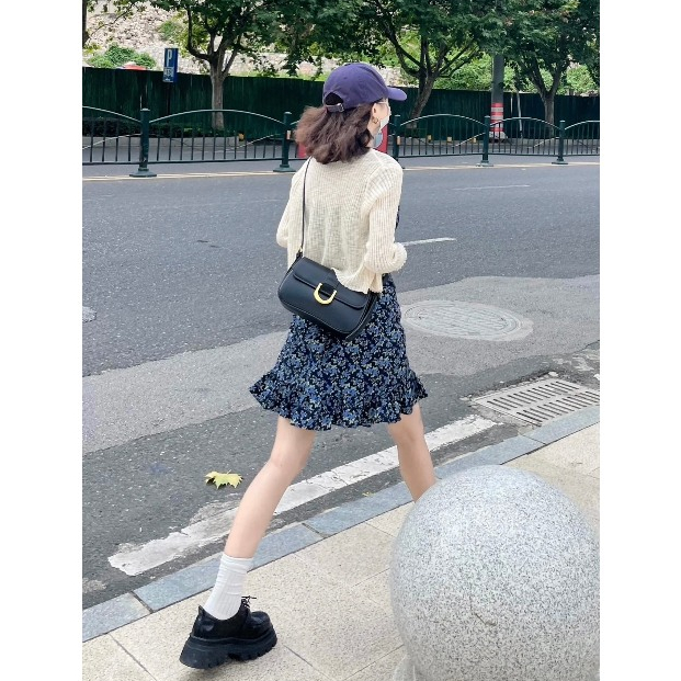 Đầm hai dây hoa nhí, xanh đen  D1138