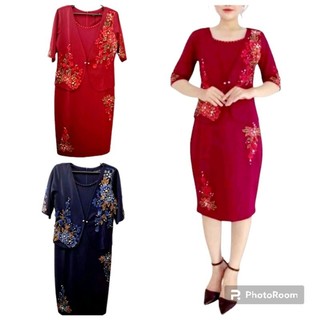 Đầm trung niên đi tiệc dáng vest thêu hoa đính đá cao cấp sang trọng, Đầm vest trung niên đi tiệc che bụng