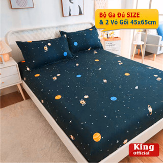 Set 3 MÓN ga gối 1m2, 1m4, 1m6, 1m8, ga trải giường poly cotton, Drap nệm dưới 10cm - Kingbeding