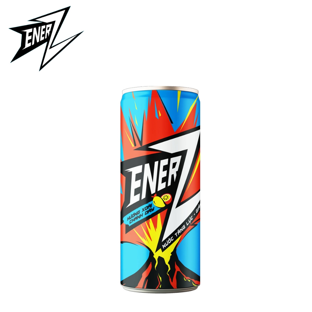 LỐC 6 LON NƯỚC TĂNG LỰC HƯƠNG XOÀI CHANH DÂY ENERGY DRINK MANGO PASSION FRUIT FLAVOUR ENERZ 320ML