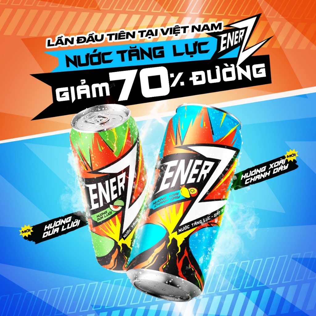 LỐC 6 LON NƯỚC TĂNG LỰC HƯƠNG XOÀI CHANH DÂY ENERGY DRINK MANGO PASSION FRUIT FLAVOUR ENERZ 320ML