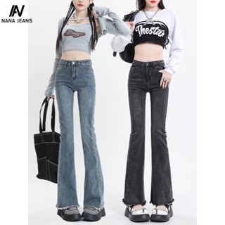  Quần bò jean nữ ống loe co giãn 4 chiều Quần ống loe rách gấu Retro Ulzzang 2023 Phong cách mới 
