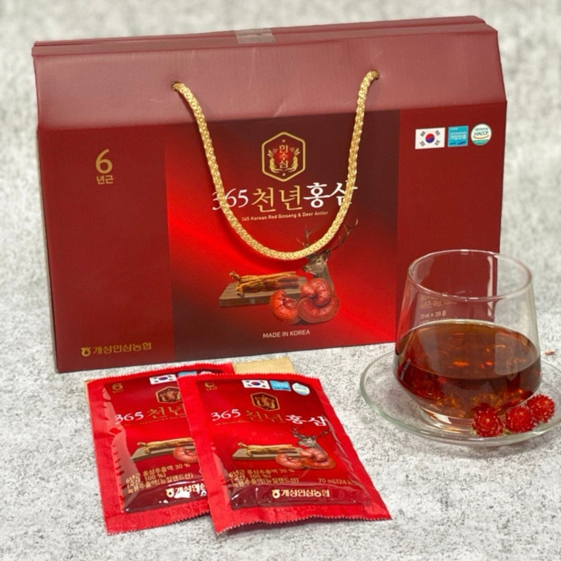 Nước Hồng Sâm Linh Chi Nhung Hươu 365 HÀN QUỐC, Hộp 20 gói x 70ml
