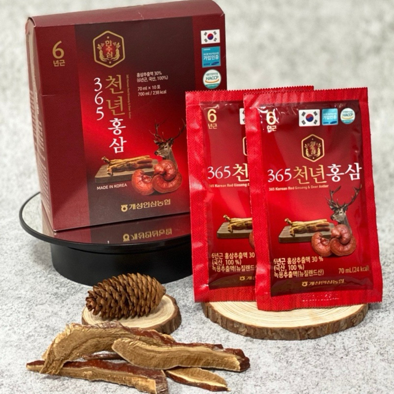 Nước Hồng Sâm Linh Chi Nhung Hươu 365 HÀN QUỐC, Hộp 20 gói x 70ml