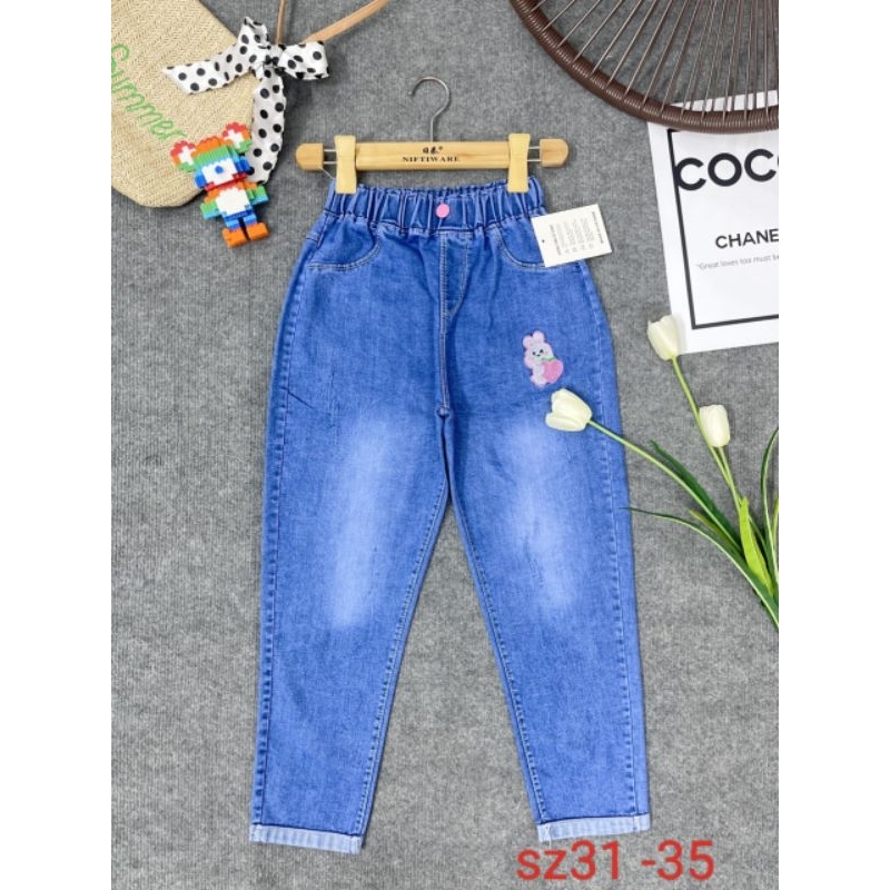 Q01 Quần dài bé gái, quần jeans bé gái, quần bò mềm cho bé gái ,quần baggy cho bé,quần học sinh cấp bé 30kg