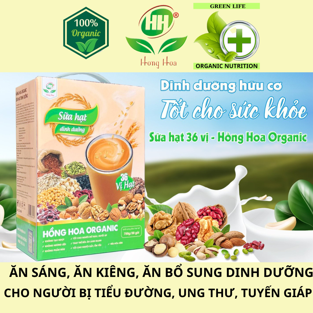 SỮA HẠT DINH DƯỠNG 36 VỊ HẠT - Thuần chay, không đường Hồng Hoa Organic care, bữa ăn lành mạnh.