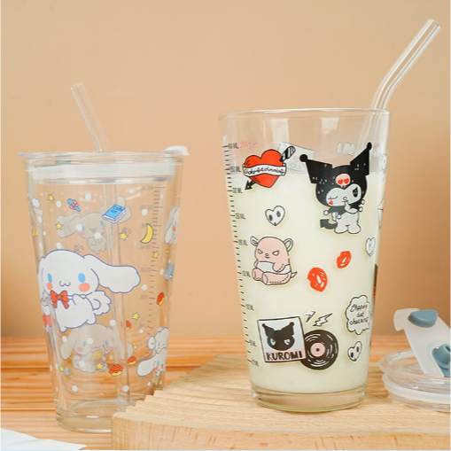 Cốc thỏ kuromi đen tím có vạch chia CTT61 ly chia vạch thủy tinh dễ thương 400ml