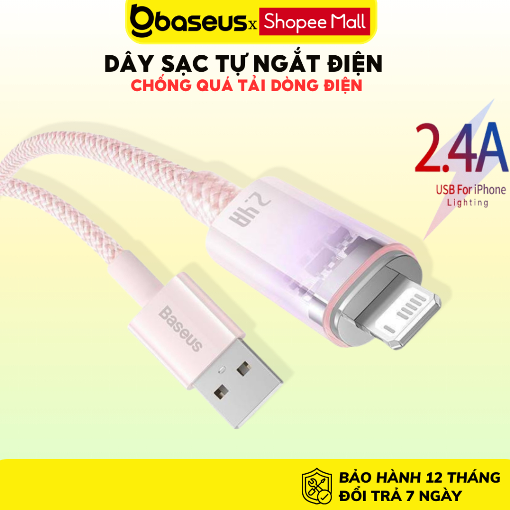 Cáp sạc tự ngắt điện Baseus Dây tự điều chỉnh dòng điện chống quá tải nhiệt cho iPHONE 11 12 13 14 promax