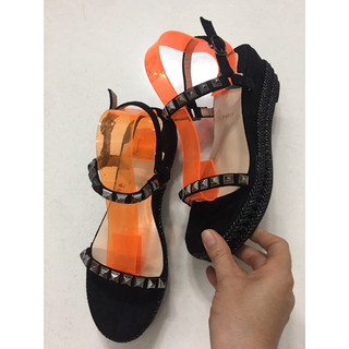 Giày Sandal quai hậu Giày đế bằng Giày nữ đính đá hàng Qc cao cấp fullbox