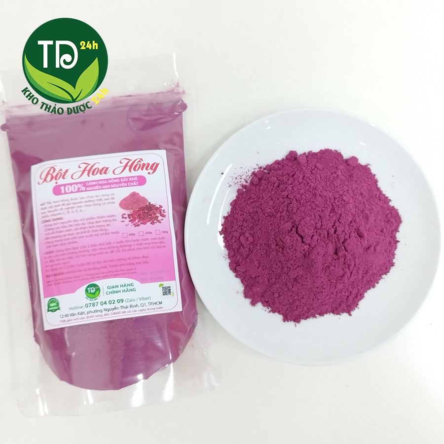 Bột hoa hồng nguyên chất 100% organic, dùng làm trà, mặt nạ dưỡng nhan, tạo màu đẹp mắt cho món ăn