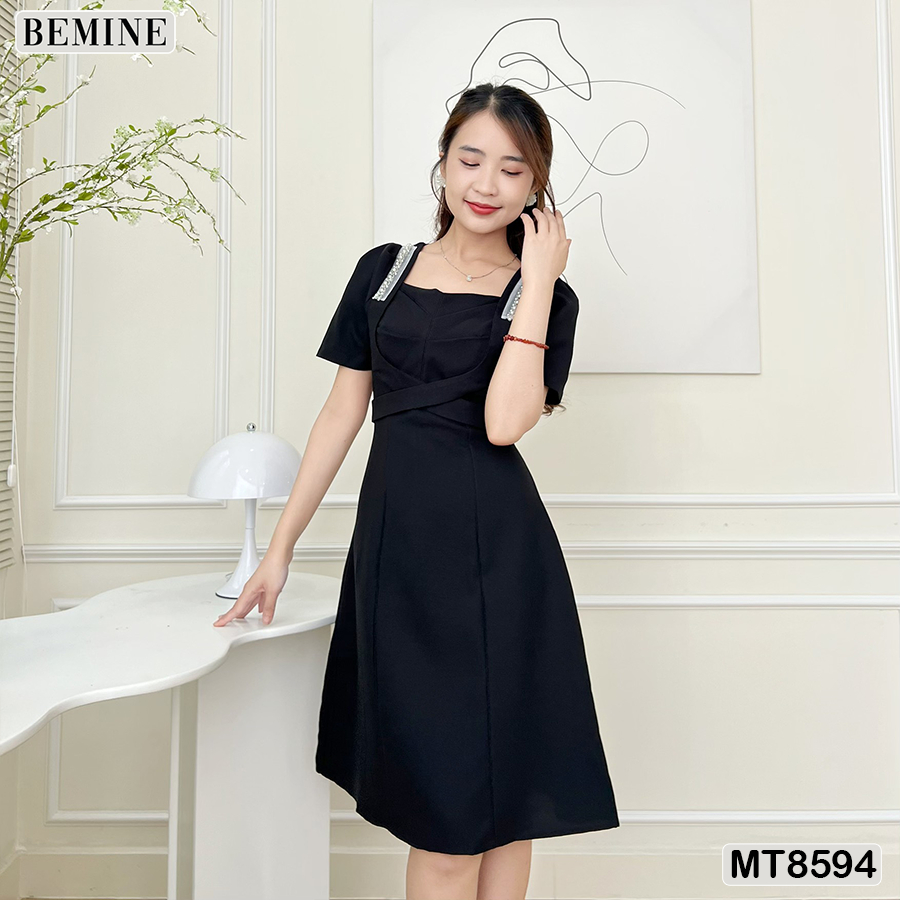 Đầm thiết kế đi tiệc vai đính ren BEMINE MT8594