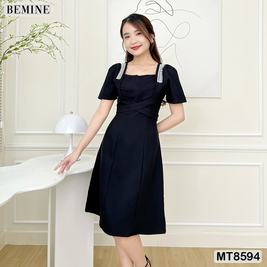 Đầm thiết kế đi tiệc vai đính ren BEMINE MT8594